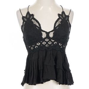 FREE PEOPLE Crochet Cami - Black - Small - Whimsigoth / Fairycore